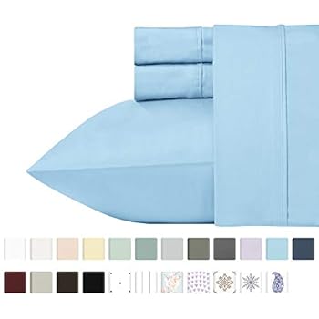 Best Quality 400-Thread-Count 100% Pure Cotton Sheets - 4-Piece Blue Cal King Size Sheet Set Long-Staple Combed Cotton Premium Bed Sheets for Bed Sateen Weave Fits Mattress Upto 18'' Deep Pocket
