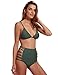 Women Two Piece Cut Out Swimsuit Bikini Set High Waisted Bathing Suits Green L