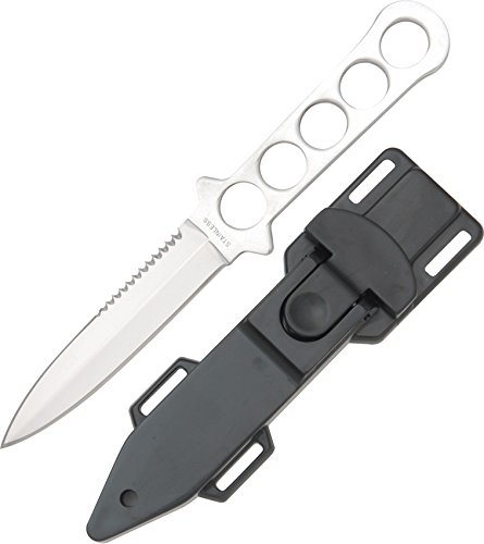 MASTER USA Diving Knife, 9-Inch Overall, 4.25-Inch Mirror Polish Blade, Stainless Steel Handle Leg Strap (Silver)