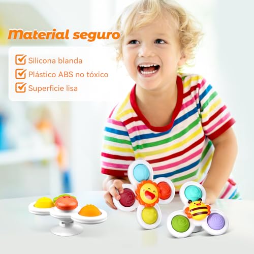 ECHOCUBE Suction Cup Spinner Toys, 3 Pieces Educational Rotating Sensory Toys, Suction Cup High Chair Toy, Suction Cup Bath Toys for Boys and Girls