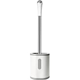 AONEZ Compact Toilet Brush &amp; Holder, Stainless Steel Handle, Space Saving for Storage, Deep Cleaning, Drip-Proof, Easy to Assemble, Nylon Bristles, White &amp; Grey