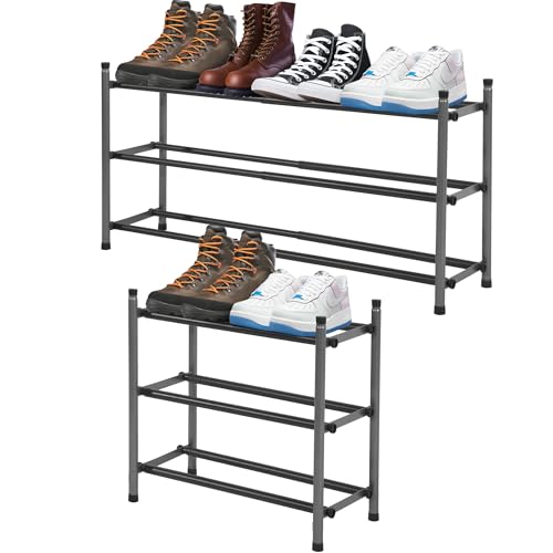 STORAGEIDEAS Shoe Rack, Expandable Shoe Storage Organizer for Closet, 3 Tier Metal Shoe Rack for Entryway, Adjustable Small Shoe Shelf for Front Door Entrance, Small Space, Garage