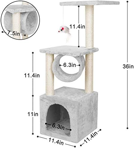 Cat Tree, 95cm Cat Scratch Posts 4 Tier Stable Climbing Tower Activity Trees, Beige - Image 4