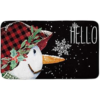 AVOIN Winter Snowman Decorative Doormat Buffalo Plaid, 18 x 30 Inch Christmas Holiday Non-Skid Floor Mat Switch Mat Indoor Outdoor Home Garden