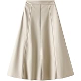 SUNYUESTAR Women's Faux Leather Skirt Vintage High Wiast A Line Bodycon Midi PU Leather Skirt