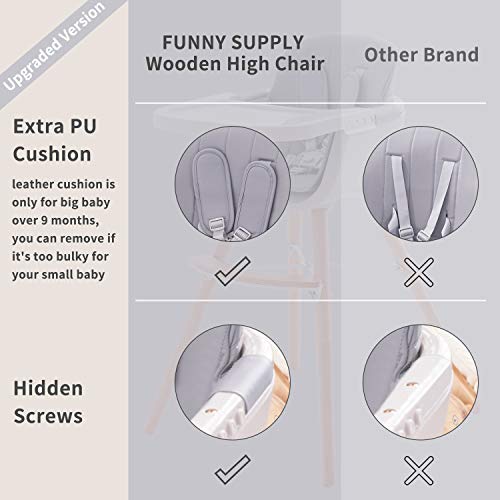 FUNNY SUPPLY 3in1 Convertible Wooden High Chair with Removable Tray