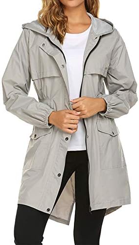 Amazon Co Jp 長い袖 レディースロングパーカー防水ウインドブレーカーレインコートスポーツフード付きジャケットジム屋外通気性 厚い Color Gray Size Xxl ホーム キッチン