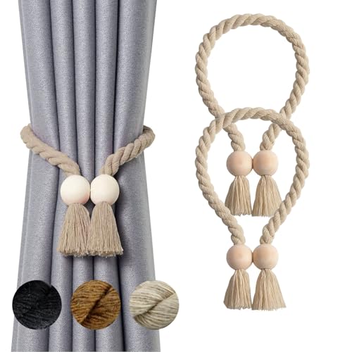 LUMAI Kit 2 Prendedores Magnéticos para Cortina, Corda e Madeira, Bege