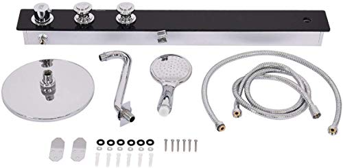ReunionG, Black Panel, Tempered Glass Set with Rainfall Waterfall Head, Column with Massage Jets and Hand Shower, Easy Assembly