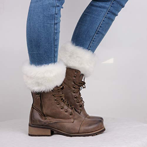 Women's Leg Warmers Furry Knitted Boots Socks Boot Topper Cuff Knit Crochet Leg Warmer - White