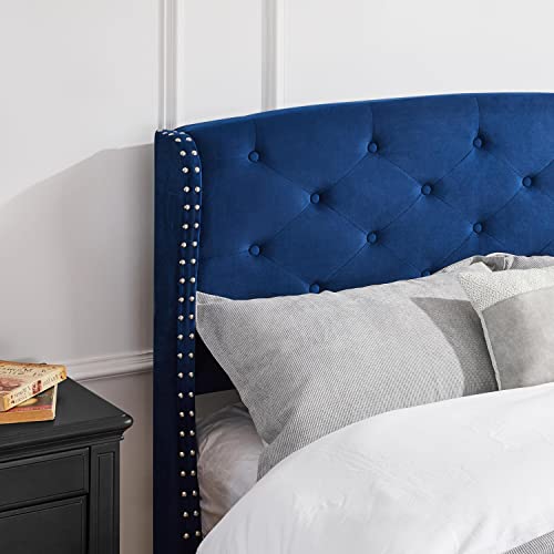 Yaheetech Queen Size Velvet Upholstered Bed Frame, Platform Bed Frame