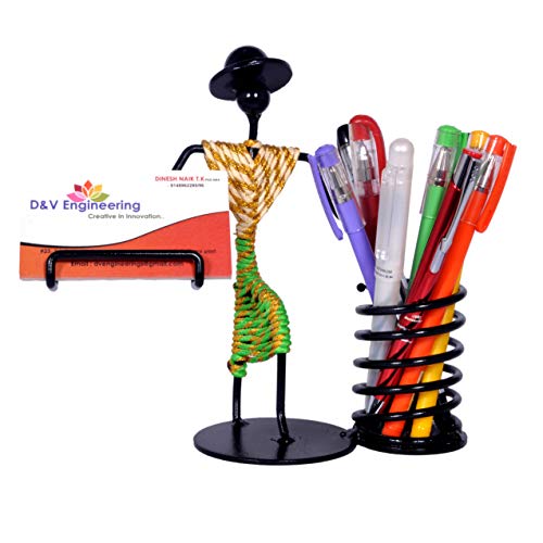 D&V ENGINEERING – Creative in innovation Pen stand,pencil stand,pen -pencil holder,visiting card stand,visiting card holder,business card holder for office table,table top visiting card stand,desk organizer for office (white-Green)