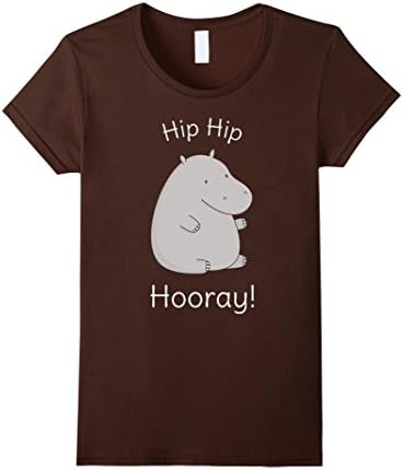 Womens Hip Hip Hooray ! - Funny Hippo Tshirt Small Brown