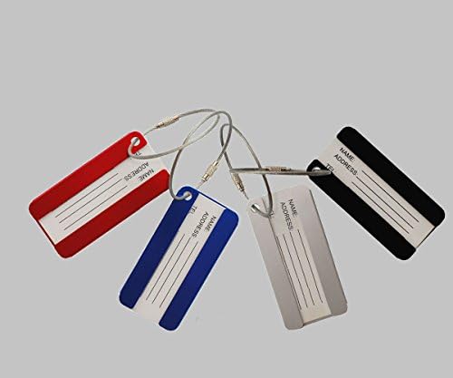 Luggage Tags, Aluminum Travel ID Tag Business Card Holder Suitcase Label for Luggage, Bag, Suitcase 4pk (red+blue+black+silvery)