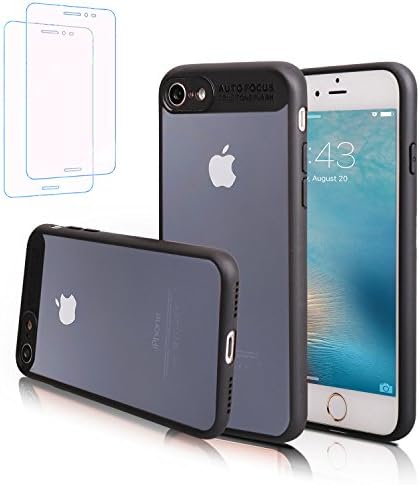 iPhone 7 iPhone 8 Case, LCHULLE Ultra-Slim Soft TPU Silicon Back Cover, Lightweight and Shock-Proof Clear PC Plating Protective Bumper Case Cover with 2 Pack Free Screen Protector-Black