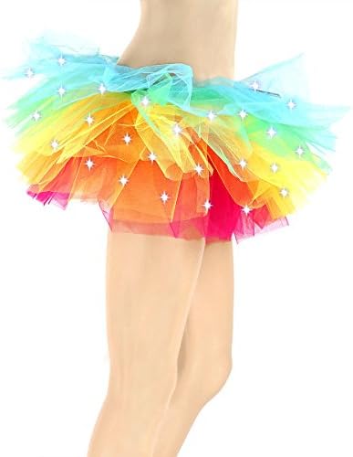 Tutus for Women, MARYSUN Adult Tutu Led Tutu Neon Rainbow Tutu Party Skirts for Girls 80s Clothes for Women,Rainbow