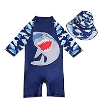 7-Mi Boys Sun Protection UPF 50+ Rash Guard Set Kids Swimsuit Shirt Trunk Set, Blue Shark, 4-5 years(41-45in)