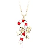 Kokoma Candy Cane Pendant Necklace for Women Cubic Zirconia Bowknot Link Chain Adjustable Stacking Christmas Choker Necklace Fashion Xmas Accessory Jewelry