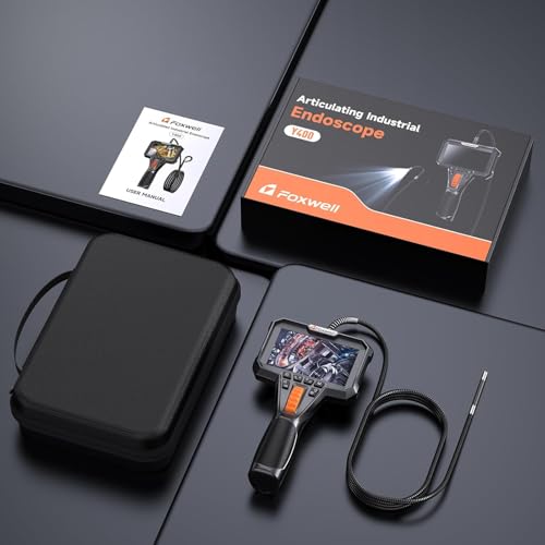 FOXWELL Y400 220° Rotatable Endoscope Camera with Light, 6.2 mm Endoscope Camera, Movable Head, IP67 Waterproof Inspection Camera, Endoscope Camera, 1080P Tube Camera, Channel Camera - 5.25 ft (1.6 Metres)