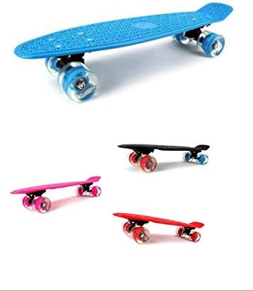 Complete Plastic Deck Skateboard Banana Penny Board w/ Light up Wheels 4 colors (Blue)