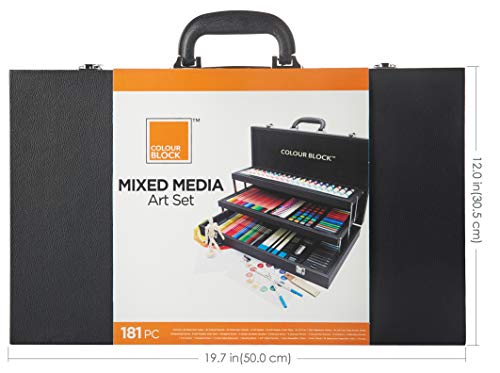 COLOUR BLOCK Premium 181 Piece All Media Art Set in Durable PU hinged Box, with Soft & Oil Pastels, Acrylic & Watercolor Paints, Watercolor, Sketching, Charcoal & Colored Pencils and Art Tools