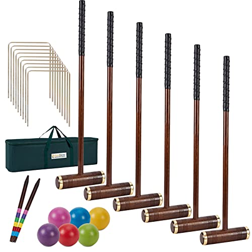 SpexDarxs Six Player Croquet Game, 35’’ Croquet Set with Premium Wooden Mallets|Colored Balls|Wickets|Stakes| Carrying Bag, Classic Outdoor Backyard Lawn Games for Teens Adults Family