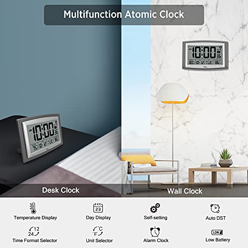 WallarGe Atomic Clock with Outdoor and Indoor Temperature Self