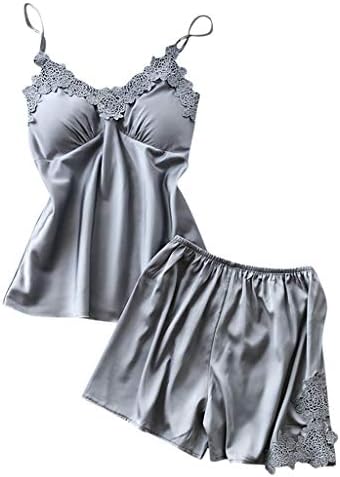 Flexman Women's Sexy Satin Spaghetti Straps Sling Sleepwear Nightdress Elegant Underwear Set Soft Lingerie Nightwear (Gray, M)