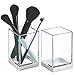 mDesign Modern Square Tumbler Cup for Bathroom Vanity Countertops - for Mouthwash/Mouth Rinse, Storing and Organizing Makeup Brushes, Eye Liners, Accessories - Slim Design, 2 Pack - Clear/Brushed