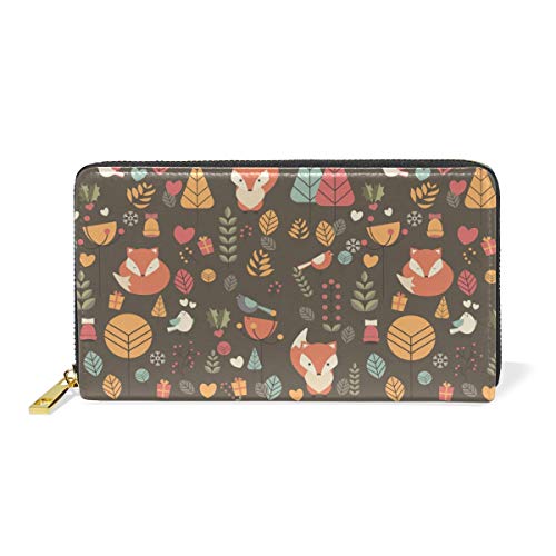 Fox Art Wallet Real Leather Zipper Coin Phone Purse Clutch for Women