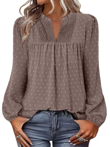 BETTE BOUTIK Women Dressy Casual Blouse Fall Long Sleeve Boho Flowy Western Tops Bohemian Cute Loose Fit Spring Shirt Winter Chiffon V Neck Basic Clothes Mauve Grey M at Amazon