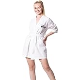 TOWELNROBE Women's Cotton Waffle Square Weave Short Bathrobes - Quick Dry & Soft - Stylish & Knee Length