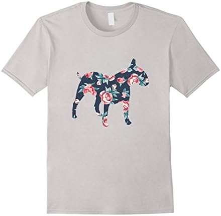 Men's Bull Terrier T-Shirt Floral Design Small Silver