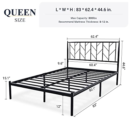 Allewie Queen Size Platform Bed Frame with Vintage Headboard, 14 Inches Metal Mattress