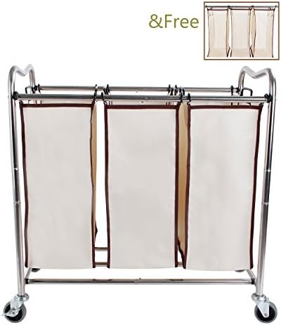 Leapair Laundry Sorter on Wheels Stainless Steel Frame Clothes Storage Cart with 6 Removable Bags Hamper