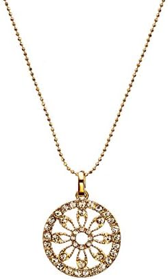 CONIFERA Charm Chain Necklace Adjustable 18 Inch Alloy with Round Pave Pendant for Women Girls Gold Plated