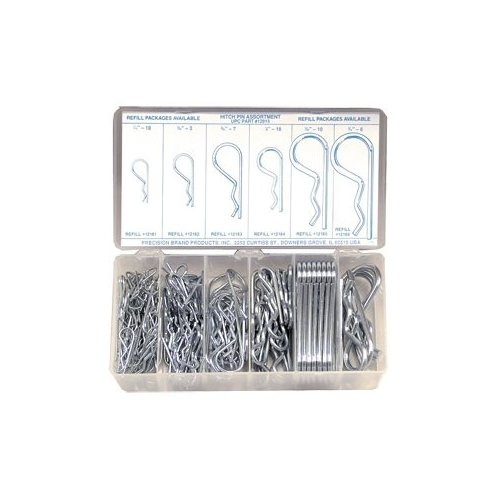 Precision Brand 12915 150 Piece Hitch Pin Clip Assortment, Spring Steel, Plastic Compartment Box is Easy to Store