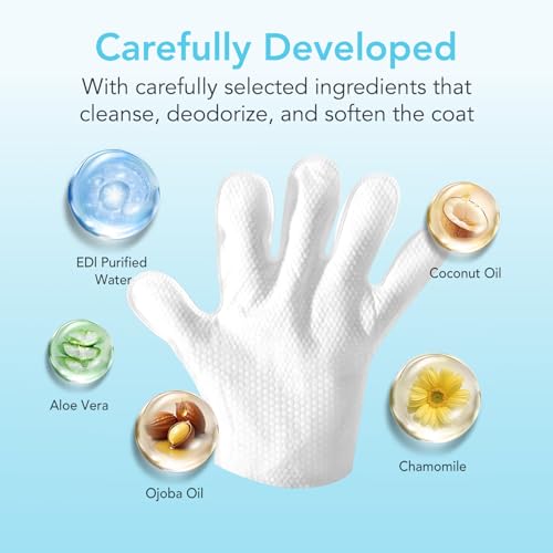 Funfawn Pet Cleaning Glove Wipes for Dogs & Cats - Extra Thick Deodorizing Pet Bathing Wipes - Rinse Free Grooming Wipes for Pet Daily Cleaning and Traveling - Unscented, 20 pcs