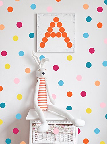 Polka Dot Wall Decals Bright Multicolor(220 2 inch Decals) Easy Peel and Stick Matte Finish Removable Decals Safe on Painted Walls