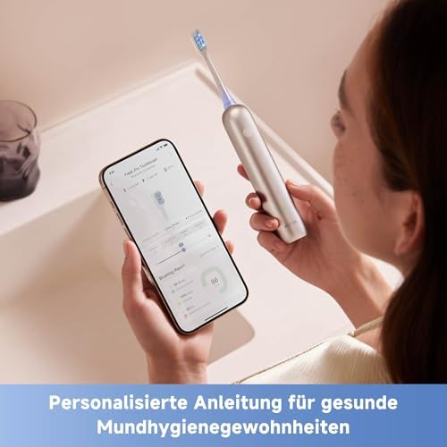 Fresh Pro 3DClean™ Elektrische Zahnbürste mit App, Schallzahnbürste für Erwachsene, 2 Bürstenköpfe und Reiseetui, 3-in-1-Ersatzbürstenkopf mit Halter, 30 Tage Akkulaufzeit, Silber