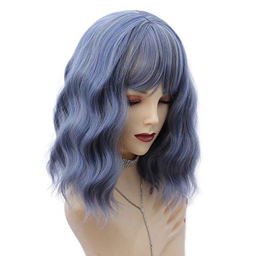 blue bob wig no bangs