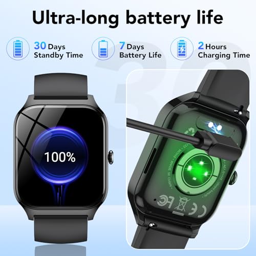 CASCHO Smart Watch Men Women, 1.85 Inch HD Smartwatch with Calls and Al, Whatsapp Notifications, Smart Watch with Pedometer/Heart Rate Monitor/SpO2/Sleep Monitor, 115+ Sports Modes, IP68 Black