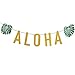 Gold Glittery ALOHA Green Leaves Garland and Gold Glittery Circle Dots Garland(25pcs Circle Dots),Hawaiian Tropical Luau Beach Summer Party Decoration Supplies