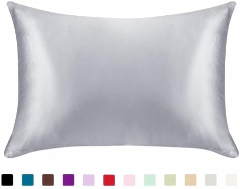 Juwenin Bedding,Luxury Satin Pillowcase with Zipper (Silky Satin Pillow Case for Hair) Set of 2 (Silver, Standard(20''x26''))