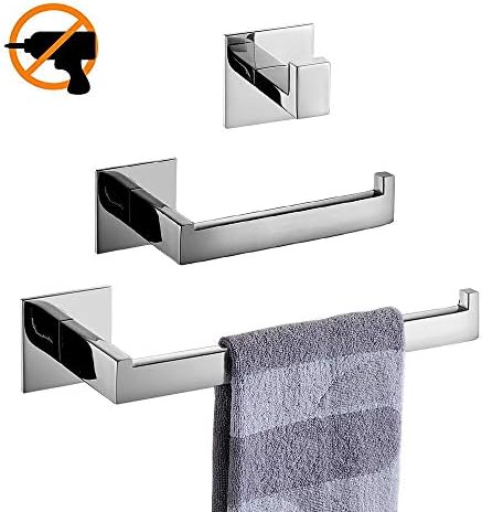 HomeT Bathroom Accessoreies Self Adhesive Including Toilet Paper Holder Towel Ring and Towel Hook,3PC in Package