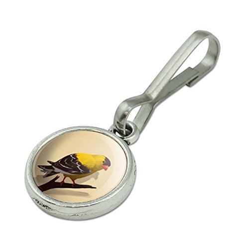 Goldfinch Bird on Tree Limb Antiqued Charm Clothes Purse Suitcase Backpack Zipper Pull Aid