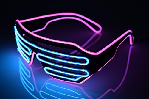 El Wire Neon LED Glasses, Two Colors EL Light Up Shutter Glasses with Battery case Controller for DJ Music Party for Rave Costume Party, Halloween &amp; Christmas Gifts (Purple-Blue)