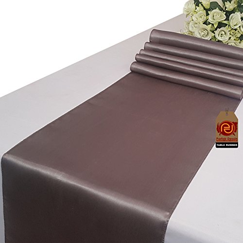 Parfair Dessin Pack of 5 Satin Table Runners 12 x 108 inch for Wedding Banquet Decoration, Bright Silk and Smooth Fabric Party Table Runner - Silver Grey