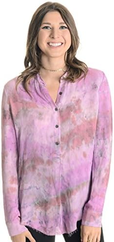 Women's Henley Blouse in Fuschia Tie Dye, 1