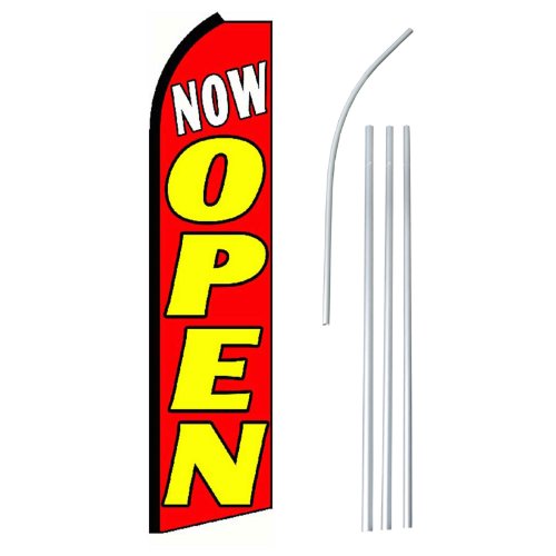 "Now Open (extra wide)" - Floppy Flappy Flutter Flag Set - Includes 12-foot NEOPlex Flag with 15-foot Aluminum Pole (no mount)